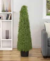 4' Artificial Boxwood Cone Topiary Tree with Round Pot Unlit