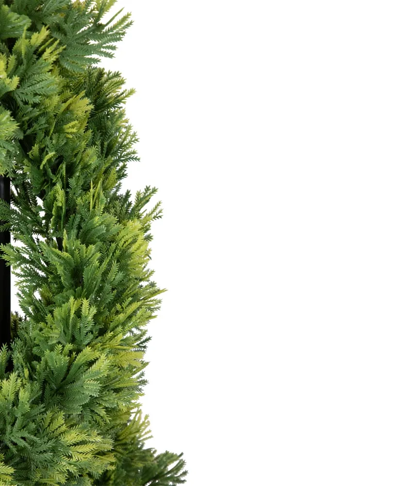 4.5' Artificial Cedar Double Spiral Topiary Tree in Urn Style Pot Unlit