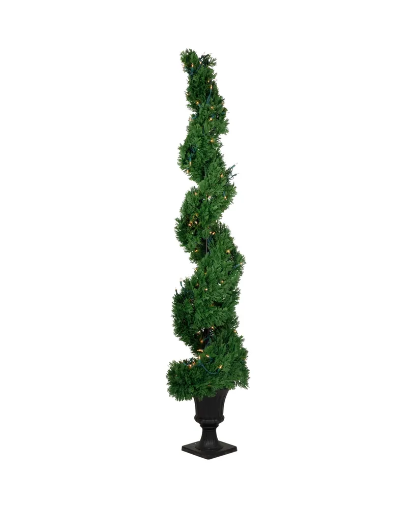 5.5' Pre-Lit Artificial Cedar Spiral Topiary Tree in Urn Style Pot Clear Lights