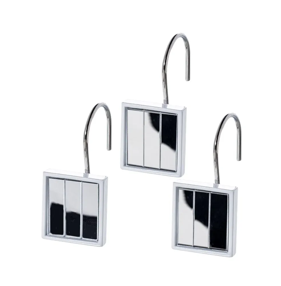 Quilted Mirror White Shower Curtain Hooks Set of 12