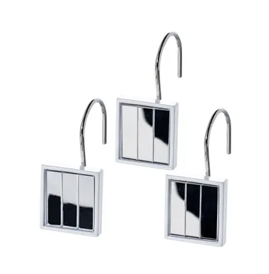 Quilted Mirror White Shower Curtain Hooks Set of 12