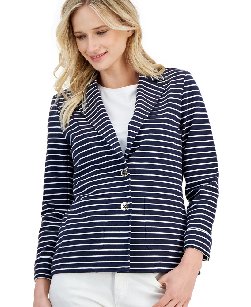 Nautica Jeans Women's Sail Striped Double-Button Knit Blazer