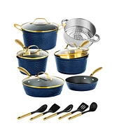 Granite Stone Diamond Charleston Collection Hammered Aluminum Nonstick 15-Piece Cookware Set with Utensils