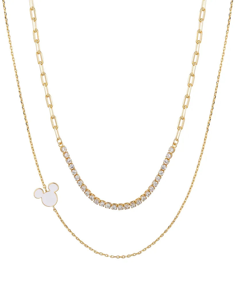 Disney Cubic Zirconia White Enamel Mickey Mouse Layered Necklace Set