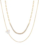 Disney Cubic Zirconia White Enamel Mickey Mouse Layered Necklace Set