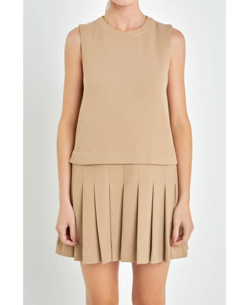 DROP-WAIST PLEATED MINI DRESS