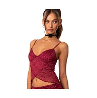 Women's Crossover sheer lace tank top