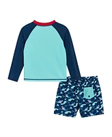 Andy & Evan Little Boys Toddler/Child Shark Graphic Raglan Rashguard and Boardshort