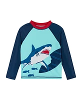 Andy & Evan Little Boys Toddler/Child Shark Graphic Raglan Rashguard and Boardshort