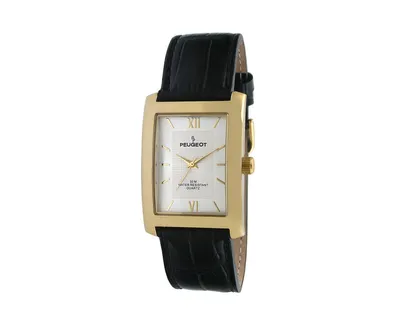 Peugeot Men's 30X40mm Gold Tank Shape Watch with Black Leather Strap