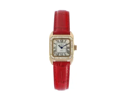 Peugeot Women's 34x24mm Tank Watch with Crystal Bezel Red Leather Strap