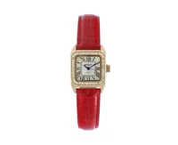 Peugeot Women's 34x24mm Tank Watch with Crystal Bezel Red Leather Strap