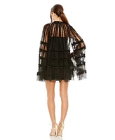 Women's High Neck Ruffle Bell Sleeve Trapeze Dress