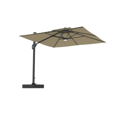 Mondawe 10ft Square Solar Led Offset Cantilever Outdoor Patio Umbrella with Bluetooth Speaker and Included Base