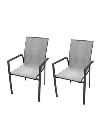 Mondawe Stackable Aluminum Outdoor Dining Arm Chair with Quick Drying Mesh (Set of 2), Gray