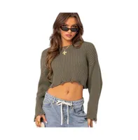 Women's Distressed hem oversized cropped sweater