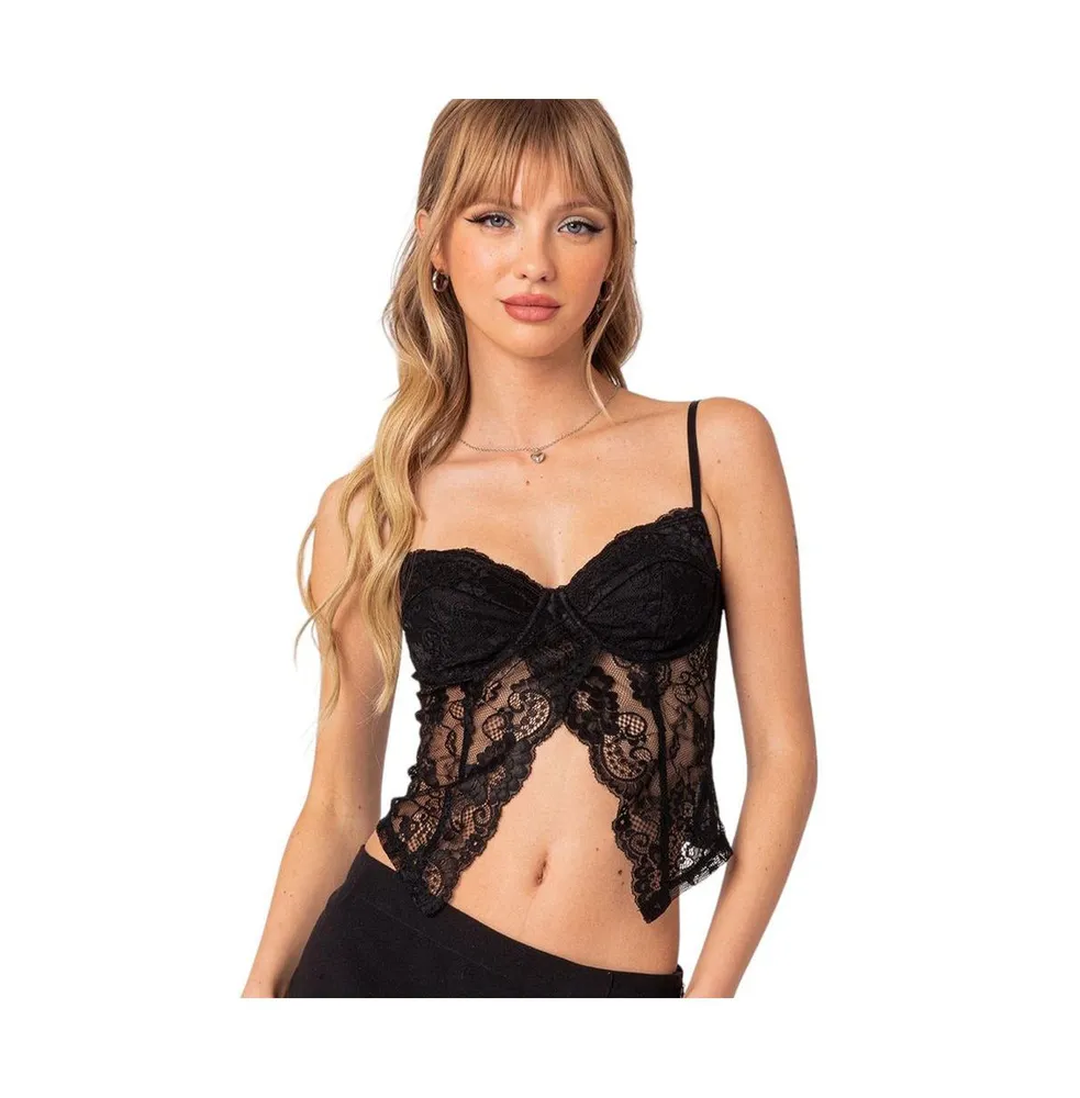 Sheer Lace Bustier Bralette with Underwire