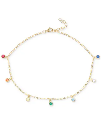 Giani Bernini Cubic Zirconia Multicolor Dangle Ankle Bracelet in 18k Gold-Plated Sterling Silver, Created for Macy's