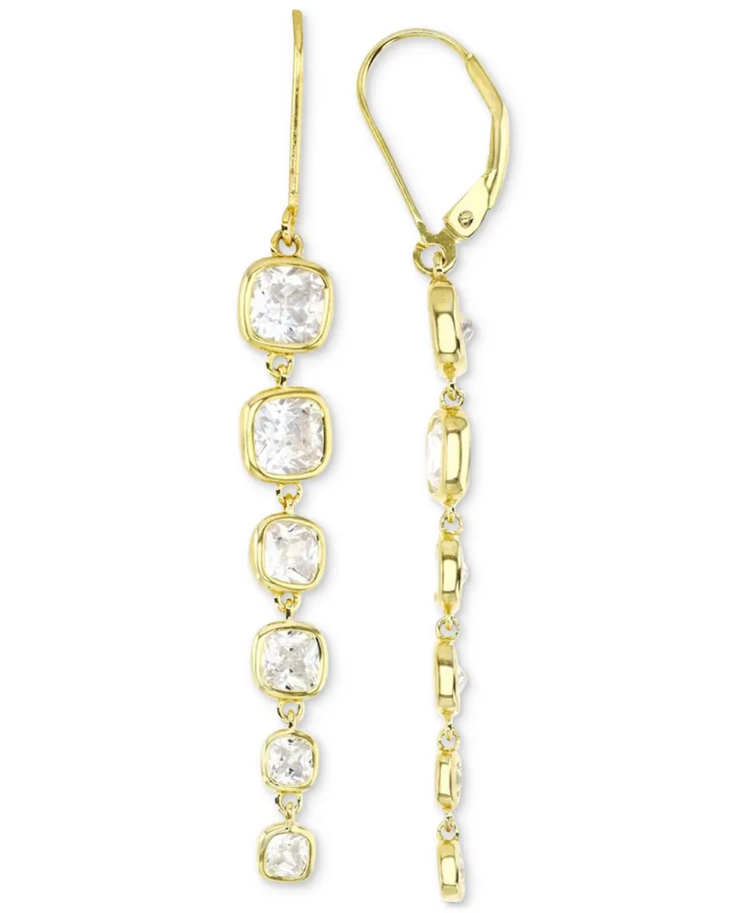 Cubic Zirconia Graduated Bezel Linear Drop Earrings