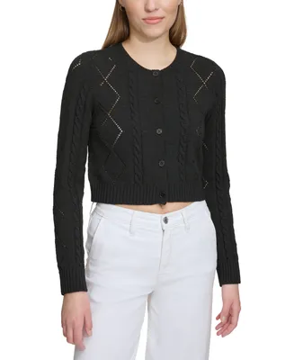 Dkny Jeans Women's Diamond-Shaped Pointelle Cardigan - Blk