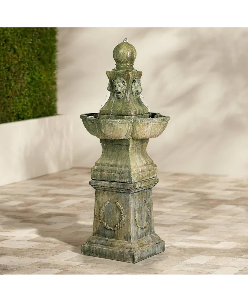 Tuscan Garden Pedestal Rustic Outdoor Floor Tiered Water Fountain 54" High Bubbler Lion Heads for Garden Patio Backyard Deck Home Lawn Porch House Rel