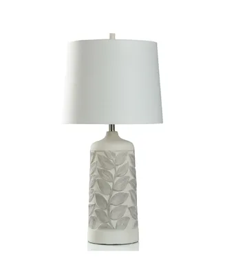 32.5" Gray and White Two Tone Textured Leaf Motif Table Lamp