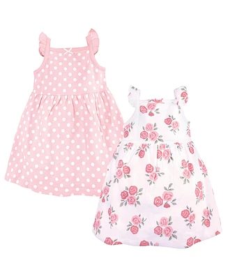 Hudson Baby Toddler Girl Sleeveless Cotton Dresses 2pk, Soft Pink Roses
