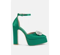 Women's Maeissa Pearls Brooch Detail Platform Block Heel Sandals