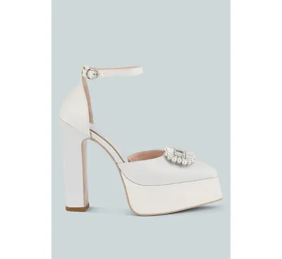 Womens Maeissa Pearls Brooch Detail Platform Block Heel Sandals