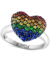 Effy Multi-Gemstone Pave Heart Ring (1-1/6 ct. t.w.) in Sterling Silver