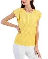 T Tahari Women's Flutter-Sleeve Pleated Top