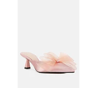 Women asma organza bow embellished satin mules