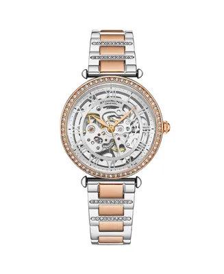 Womens Automatic Skeleton Two Tone Yg /silver stainless steel band with stones Pink Gold Alloy case