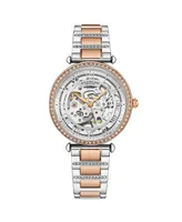 Womens Automatic Skeleton Two Tone Yg /silver stainless steel band with stones Pink Gold Alloy case