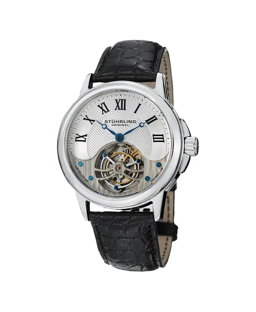 Stuhrling Original Model 541 Stainless Steel Case ,Genuine Alligator Strap, Exposed Tourbillon Movement Men's watch