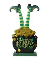 Glitzhome 24" H Wooden St. Patrick's Leprechaun Pot of Gold-Tone Porch Decor