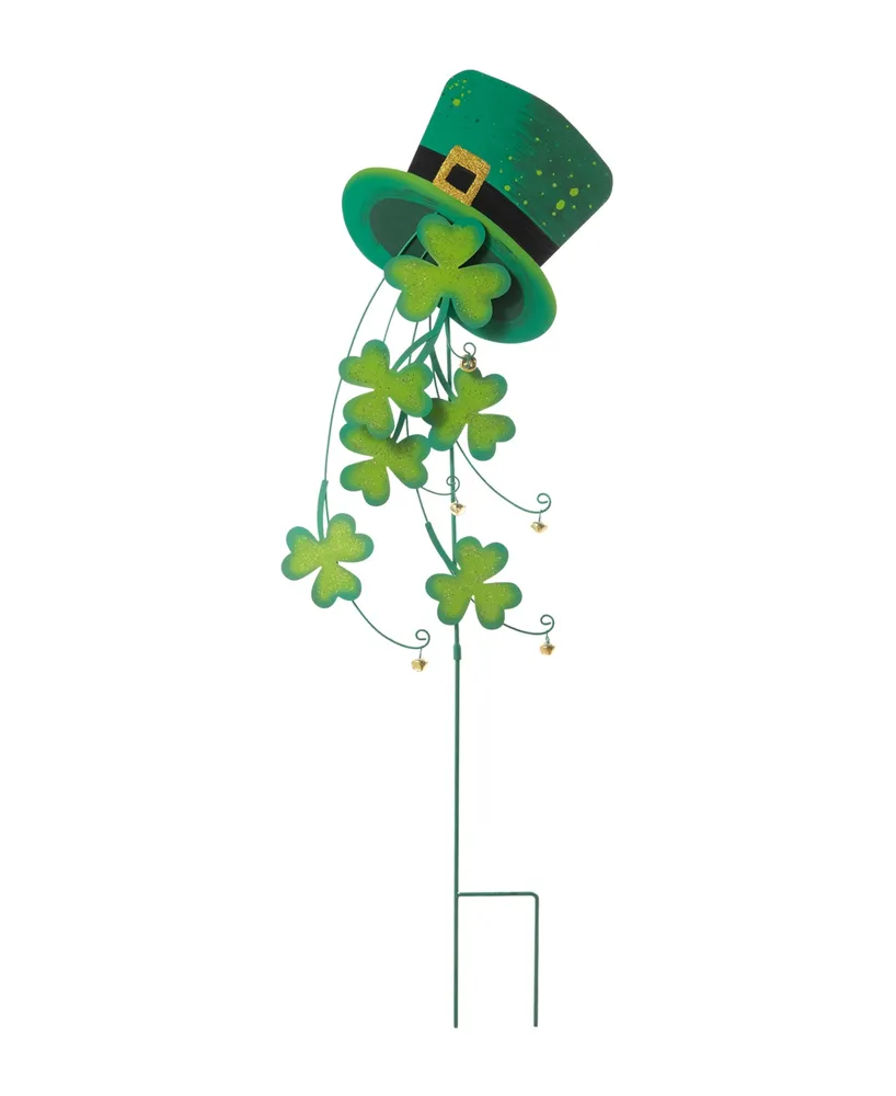 Glitzhome 42" H St. Patrick's Metal Leprechaun Hat Shamrocks Yard Stake