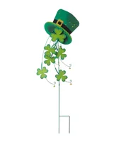 Glitzhome 42" H St. Patrick's Metal Leprechaun Hat Shamrocks Yard Stake