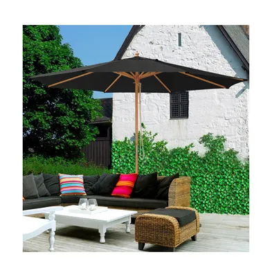 Yescom 13 Ft Wooden Patio Umbrella 8 Ribs Table Parasol Rope Pulley Outdoor Garden Yard