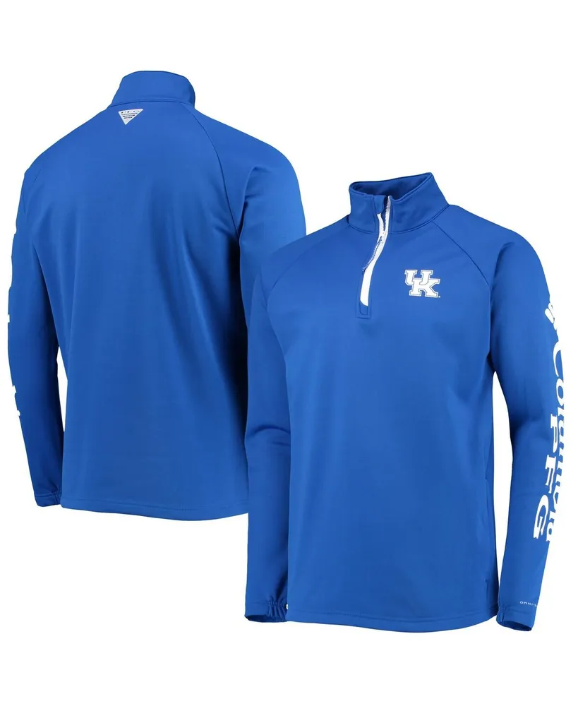 Men's Columbia Royal Kentucky Wildcats Terminal Tackle Fleece Raglan Omni-Shade Quarter-Zip Jacket