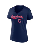 Women's Fanatics Navy Cleveland Guardians Team Lockup V-Neck T-shirt