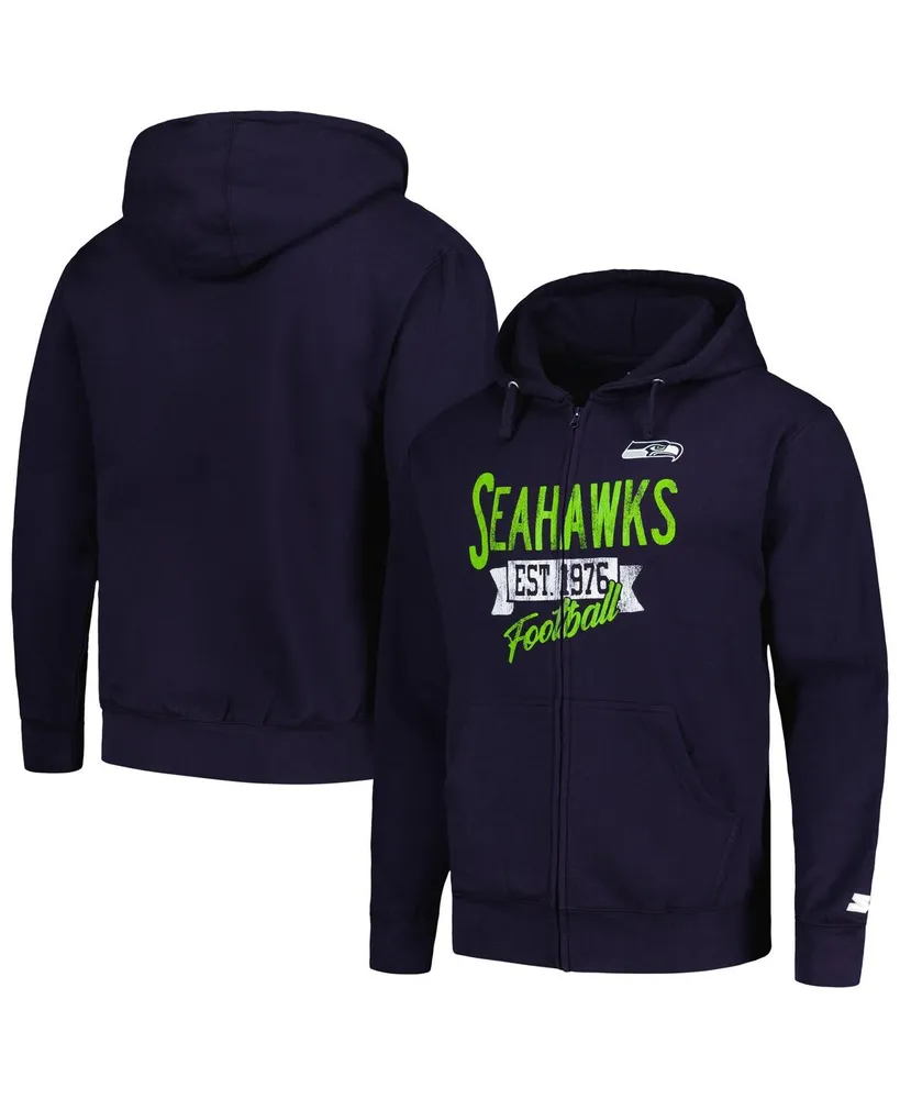 Men's Starter Navy Distressed Seattle Seahawks Domestic Post Season Full-Zip Hoodie