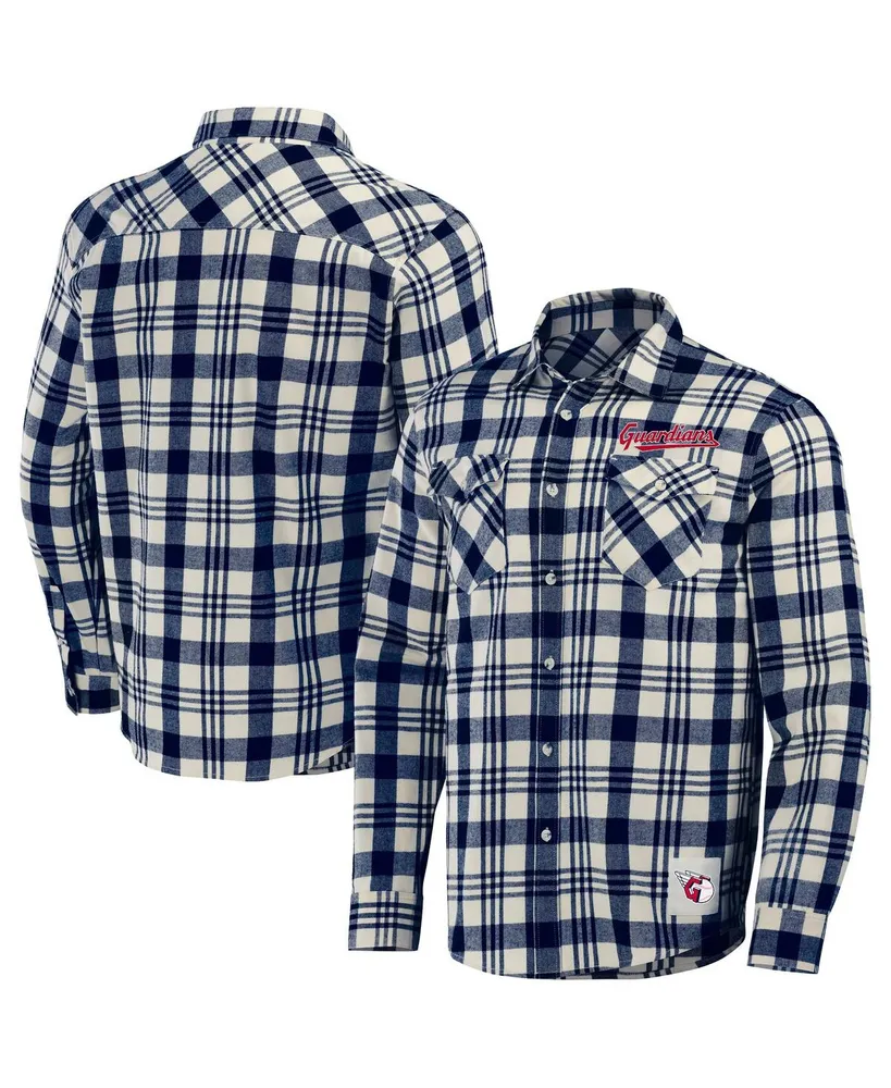 Men's Darius Rucker Collection by Fanatics Navy Cleveland Guardians Plaid Flannel Button-Up Shirt