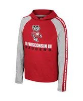 Big Boys Colosseum Red Wisconsin Badgers Ned Raglan Long Sleeve Hooded T-shirt