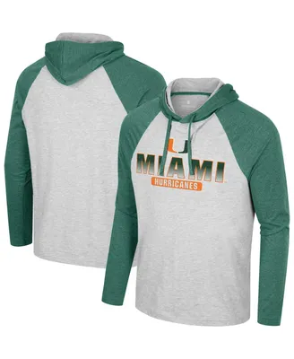 Men's Colosseum Heather Gray Miami Hurricanes Hasta La Vista Raglan Hoodie Long Sleeve T-shirt