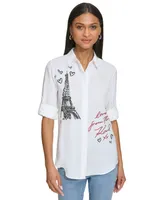Karl Lagerfeld Paris Women's Love From Eiffel Tower Graphic Shirt