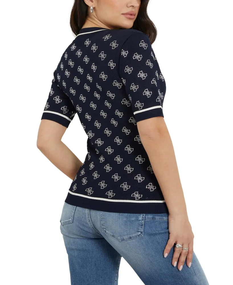 Guess Women's Rosie 4G Embellished Short-Sleeve Sweater