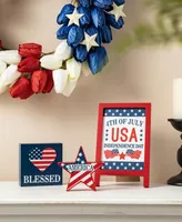 Glitzhome Set of 3 Patriotic, Americana Wooden Block Table Sign