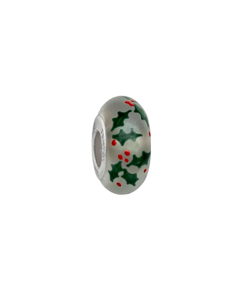 Fenton Glass Jewelry: Boughs of Holly Glass Charm - Multi