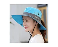 Haute Edition Women's Wide Brim Uv Protection Mesh Sun Hat with Ponytail Hole